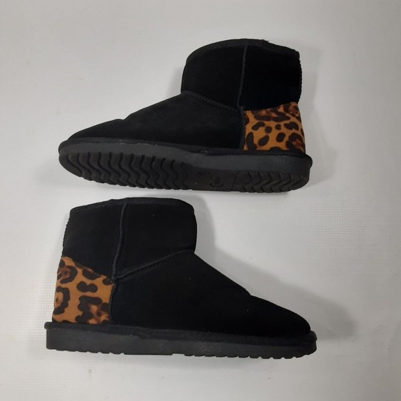Serra size 8 black & leopard print faux fur lined leather slip on ankle booties - Picture 6 of 8